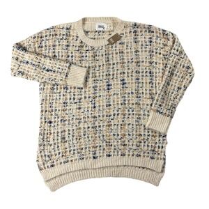 NWT Buckle BKE Long Sleeve Crewneck Tunic Sweater Cream Multi Tweed Women's S